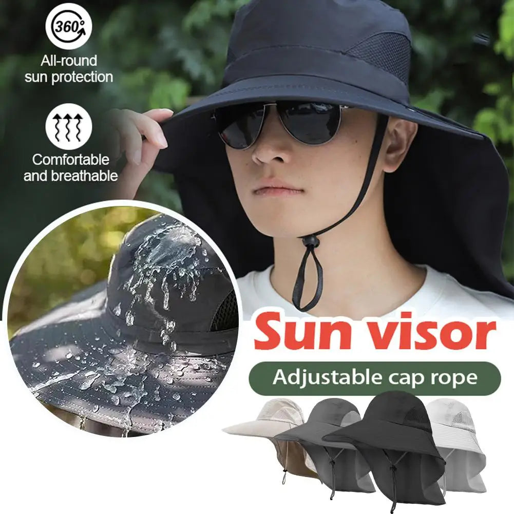 Wide Brim Hat with Neck Flap Anti-UV - Adjustable Polyester Outdoor