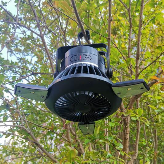 Ventilateur Solaire Pliable 3 Vitesses Camping Tente LED USB 4000mAh - Camp de Base Farzen+