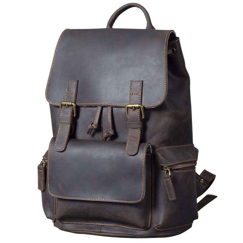 Retro Crazy Horse First Layer Cowhide Leather Backpack