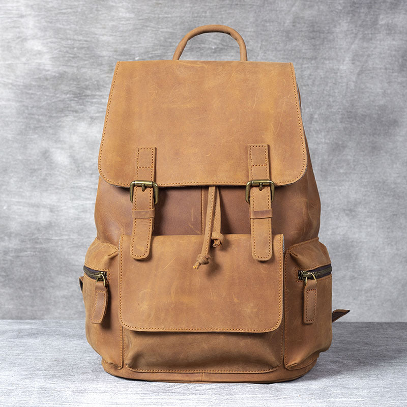 Retro Crazy Horse First Layer Cowhide Leather Backpack