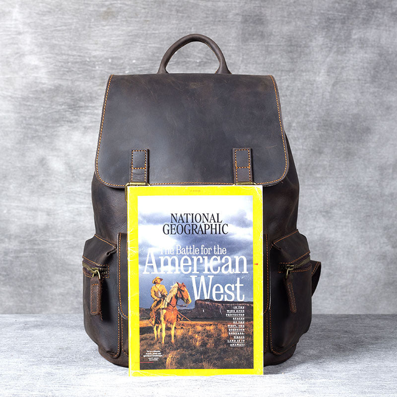 Retro Crazy Horse First Layer Cowhide Leather Backpack