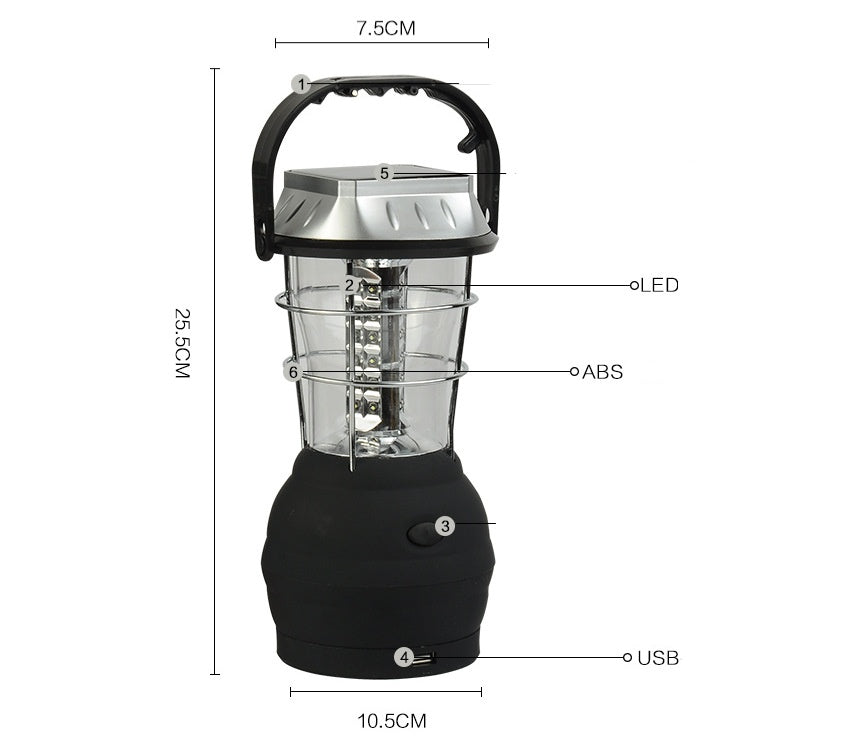 Solar Camping Light with Hand Crank - Rechargeable 1200mAh