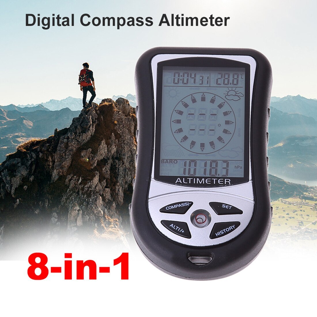 8 in 1 Handheld Electronic Altimeter Barometer Compass Altimeter Hiking Mountaineering