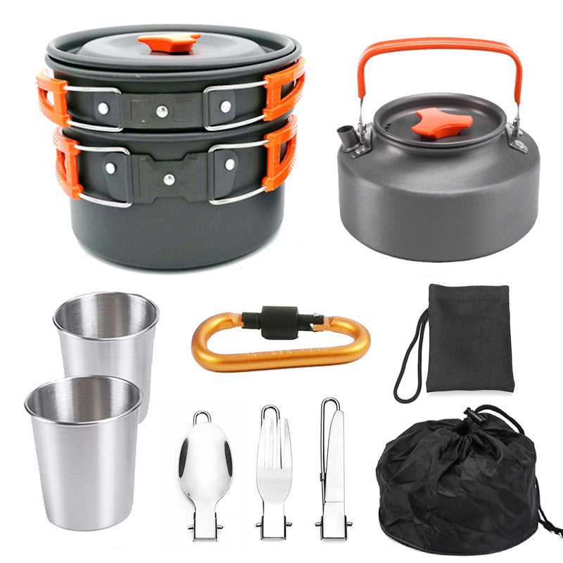 Portable Aluminum Cookware Set Camping Cutlery Kit 1.1L