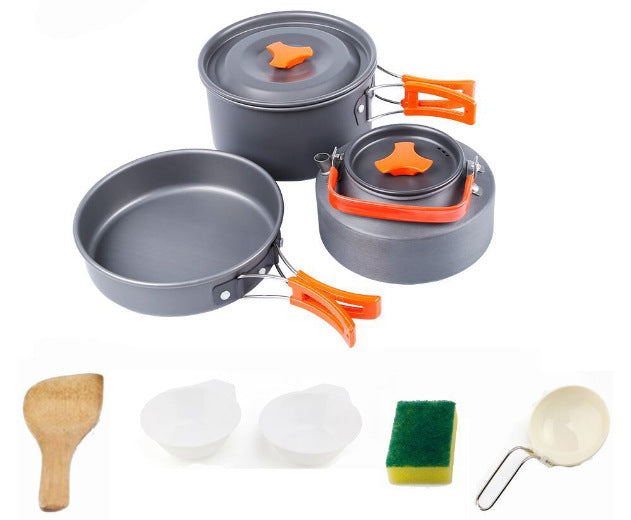 Portable Aluminum Cookware Set Camping Cutlery Kit 1.1L