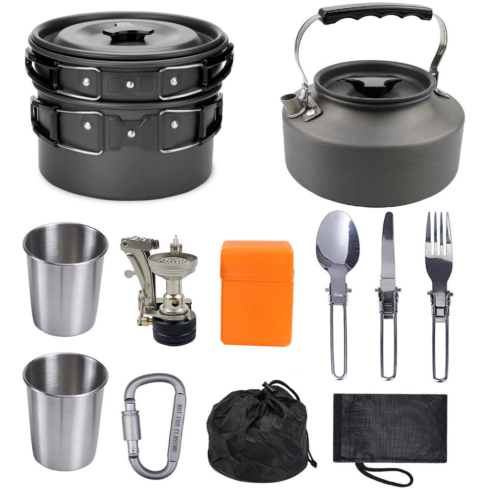 Complete Camping Kitchen Kit Stove + 8 Aluminum Utensils