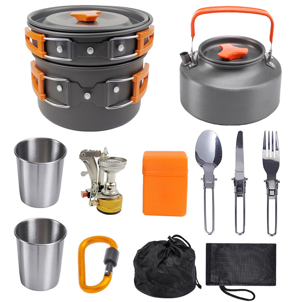 Complete Camping Kitchen Kit Stove + 8 Aluminum Utensils