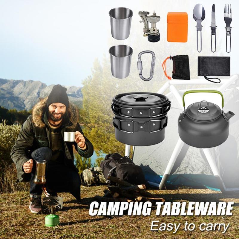 10 Piece Non-Stick Aluminum Camping Cookware Kit - Complete Set for 2-3 People