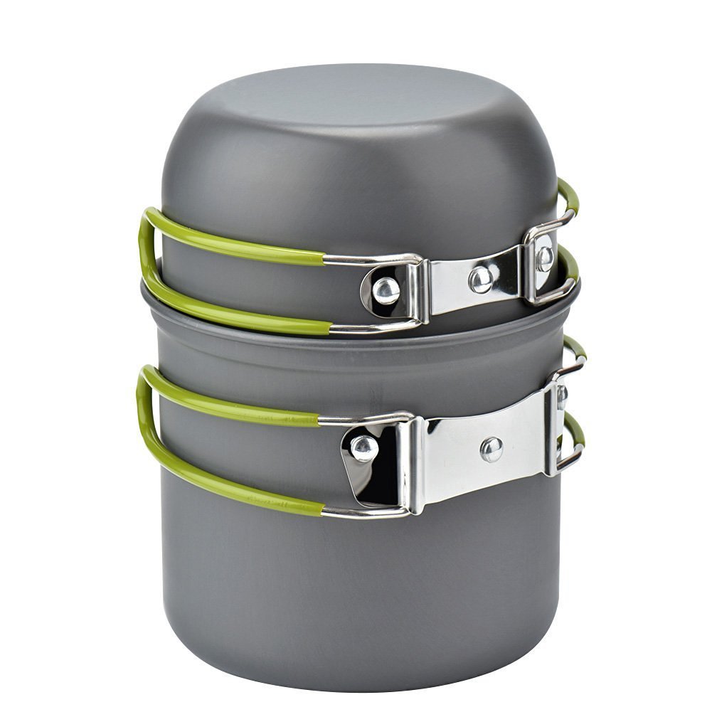 10 Piece Non-Stick Aluminum Camping Cookware Kit - Complete Set for 2-3 People