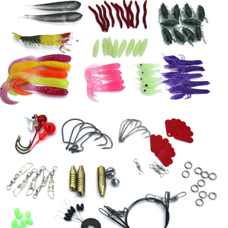 132 Piece Fishing Lure Kit - Soft Baits + Carbon Hooks
