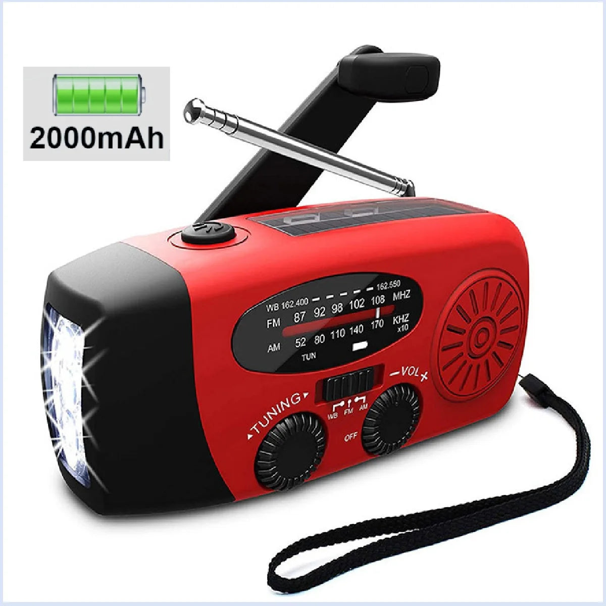 Solar Camping Lamp AM/FM Radio - 2000mAh USB LED Multifunction
