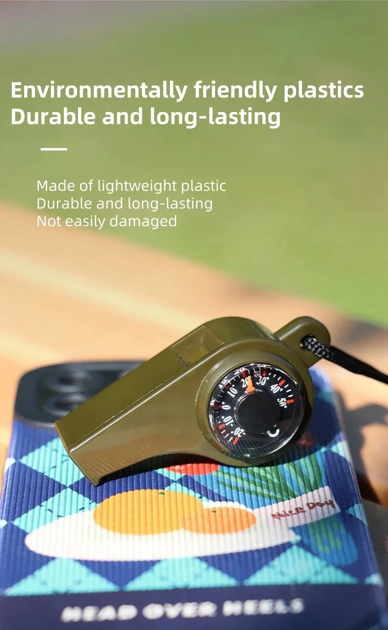 3-in-1 Survival Whistle - Compass Thermometer Camping