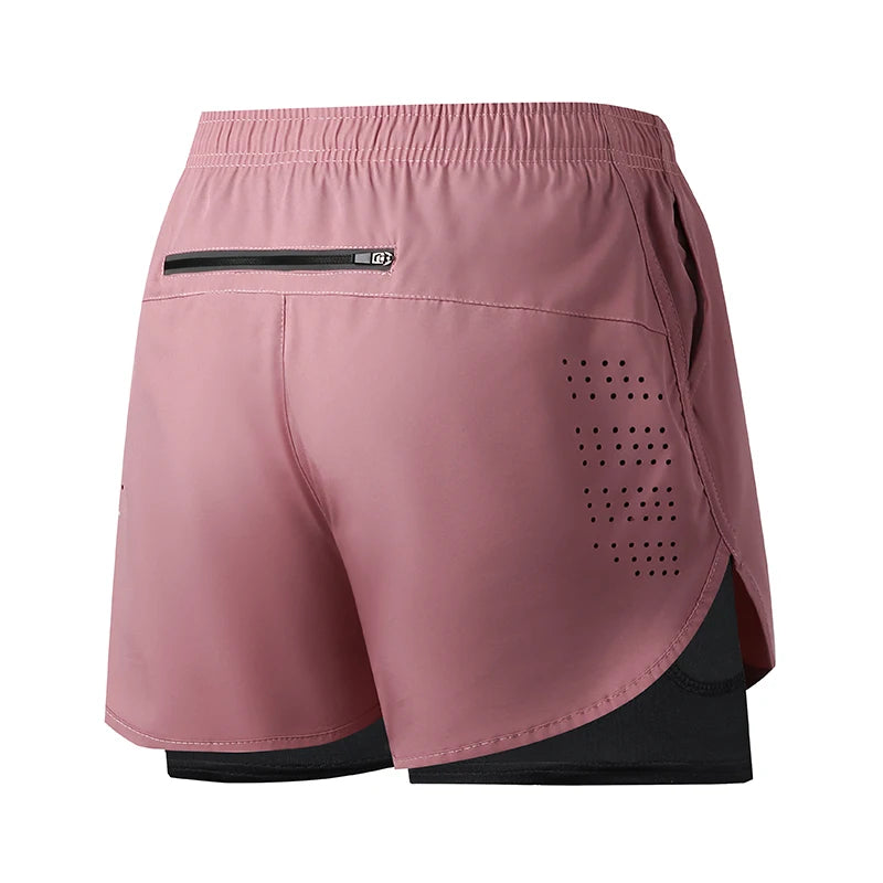 Men's Double Layer Fitness Shorts - Quick Dry Running Sport Black
