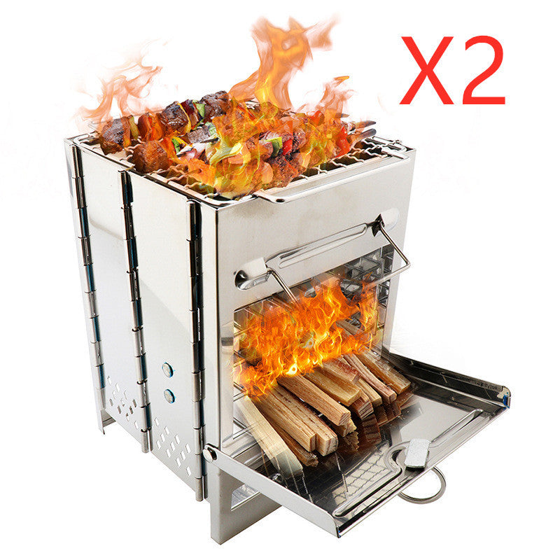 Eco-Friendly Folding Wood Stove - Windproof Stainless Steel + 1.15kg Bag