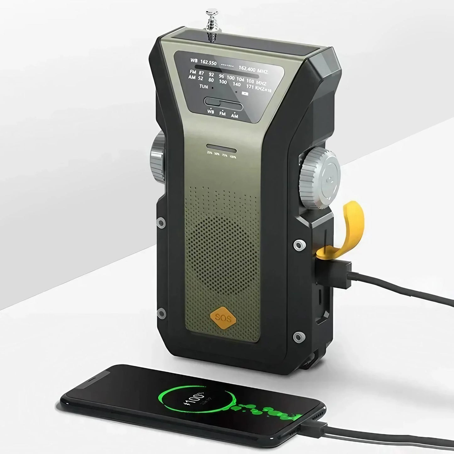 Emergency Weather Radio FM AM WB - Solar Hand Crank 2000mAh LED