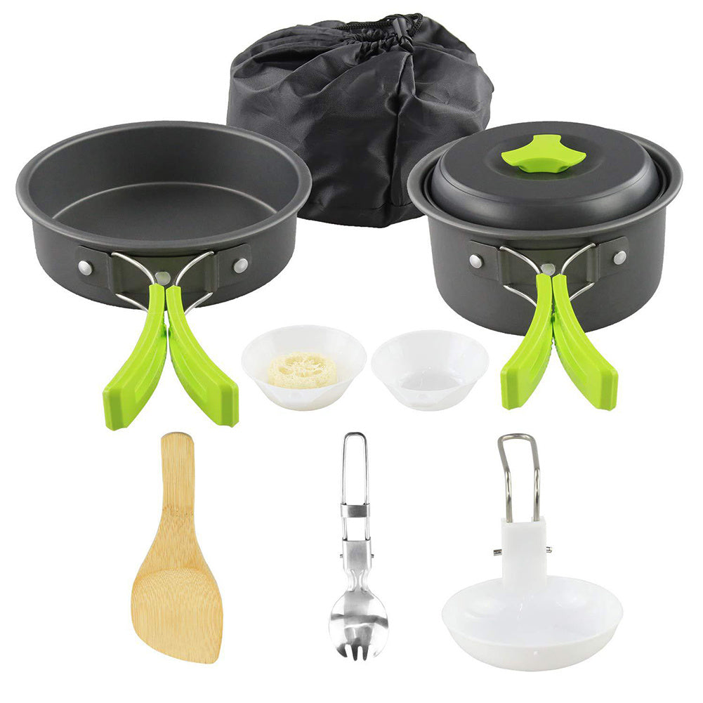 10 Piece Non-Stick Aluminum Camping Cookware Kit - Complete Set for 2-3 People