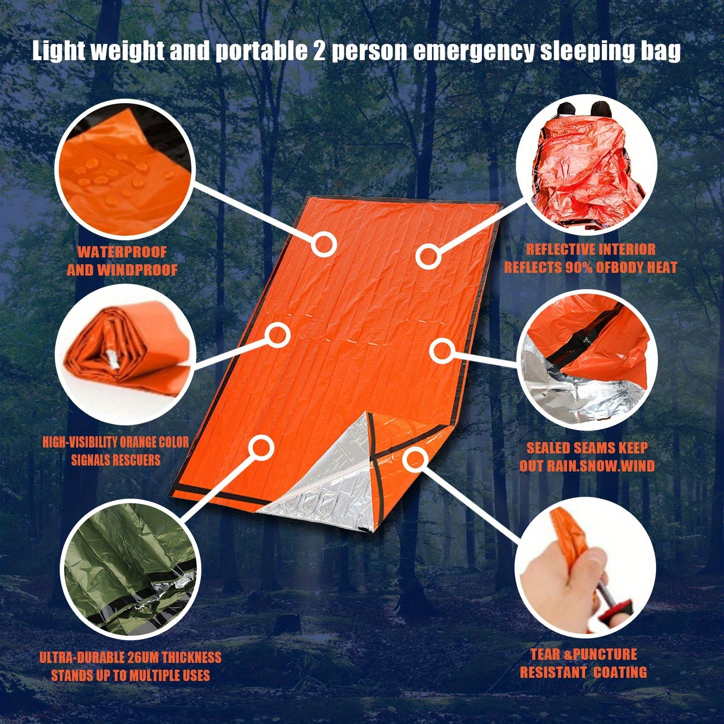 Emergency Bivouac Sleeping Bag - Waterproof Thermal 72g