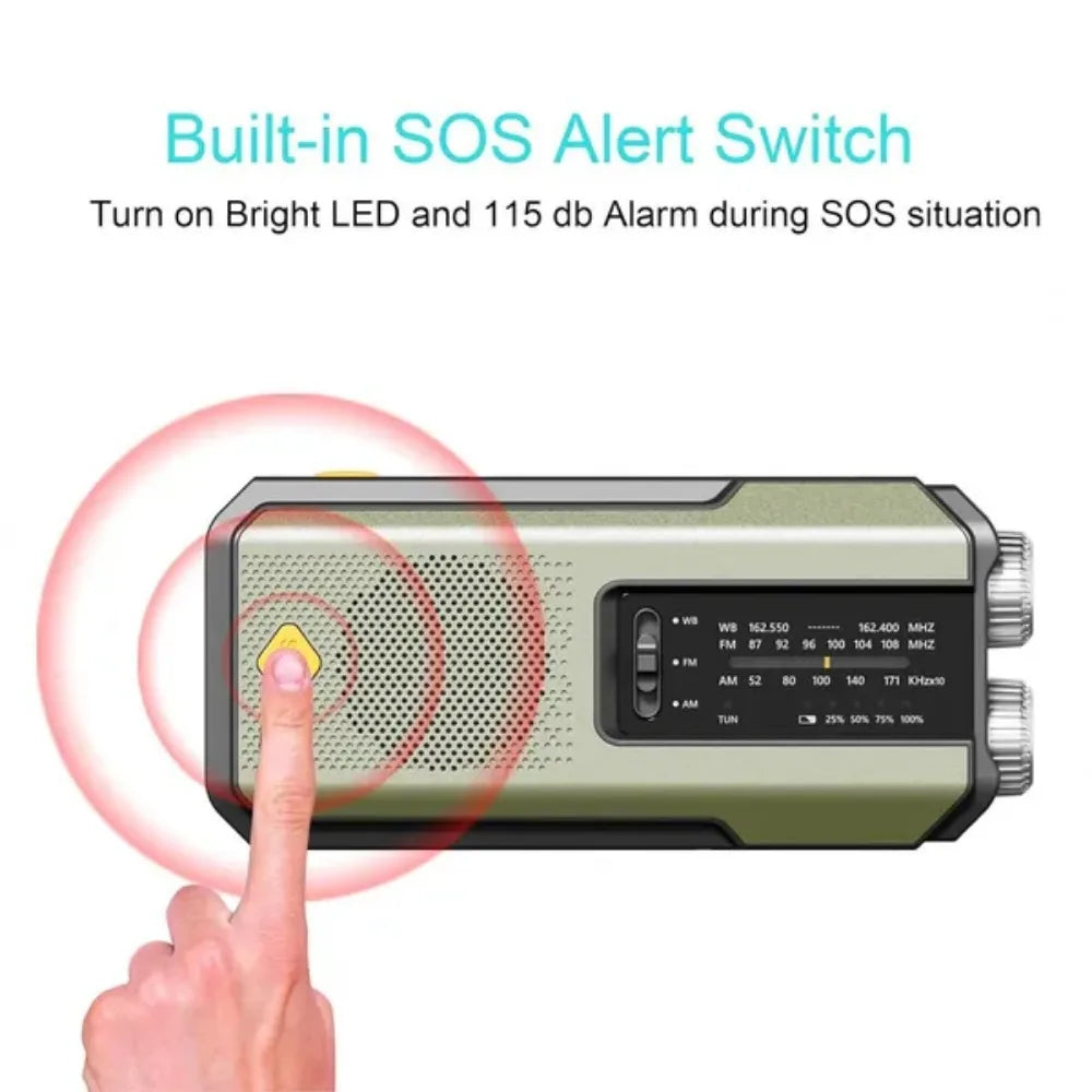 Emergency Weather Radio FM AM WB - Solar Hand Crank 2000mAh LED