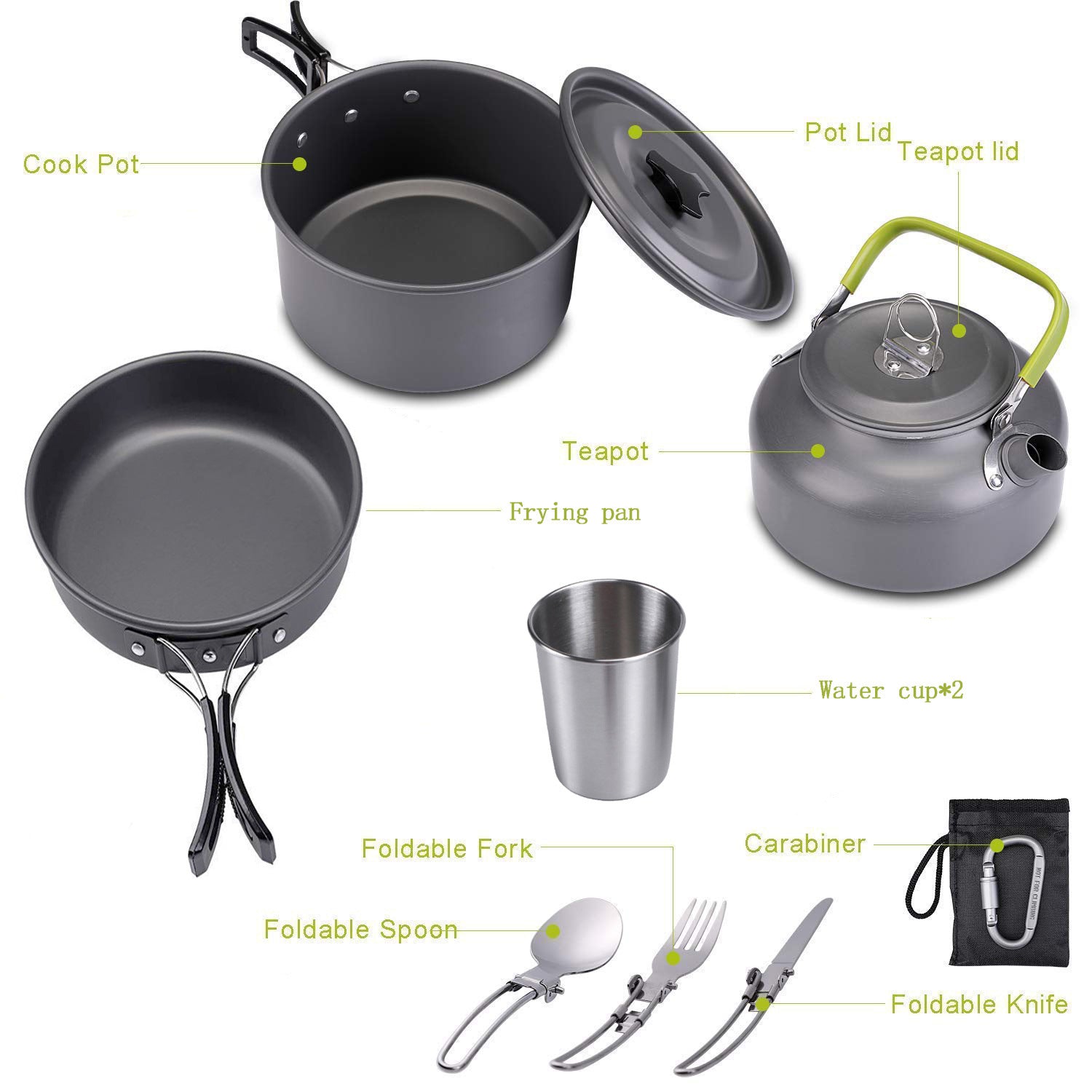 Bouilloire Outdoor Double Paroi 1,2L avec Kit Ustensiles - Camping 2-3 Personnes - Camp de Base Farzen+