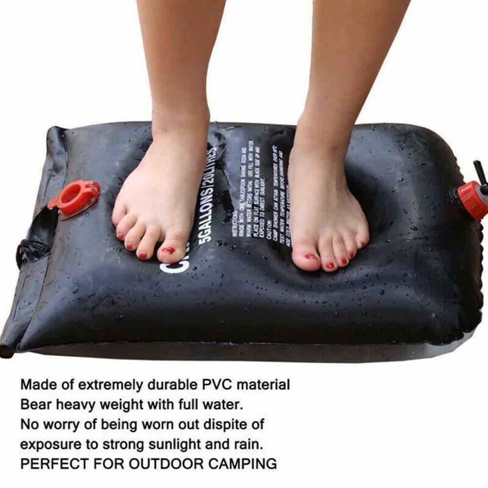 Ducha portátil compacta de 20 l para camping con calentador solar y bolsa de baño para viajes al aire libre.