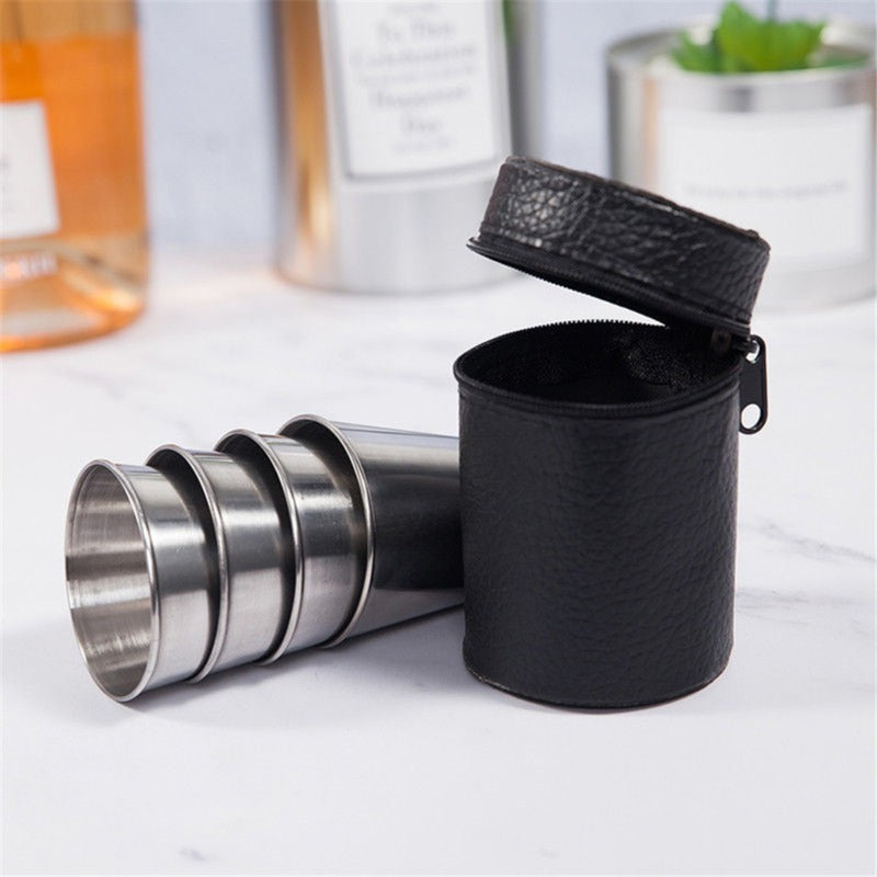 Set of 6 Stainless Steel Mugs with Camping Cover