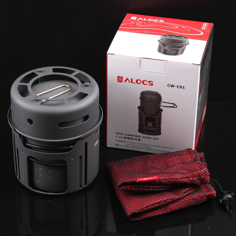 Camping Cooking Kit Stainless Steel 580g - Eco-Friendly Alcohol Stove 6 Pieces