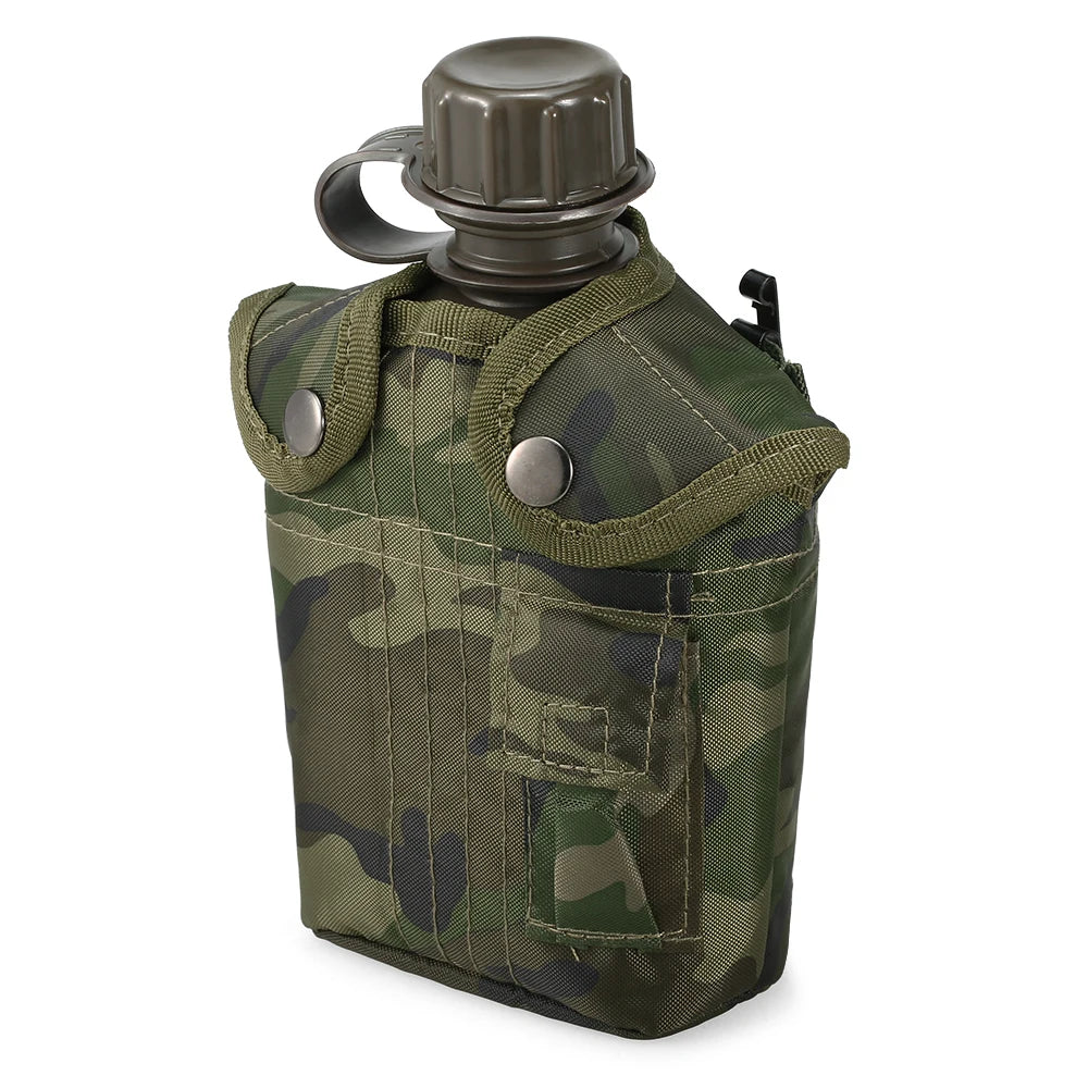 1L Tactical Military Water Bottle with Cover - Reinforced Plastic Bushcraft Survival