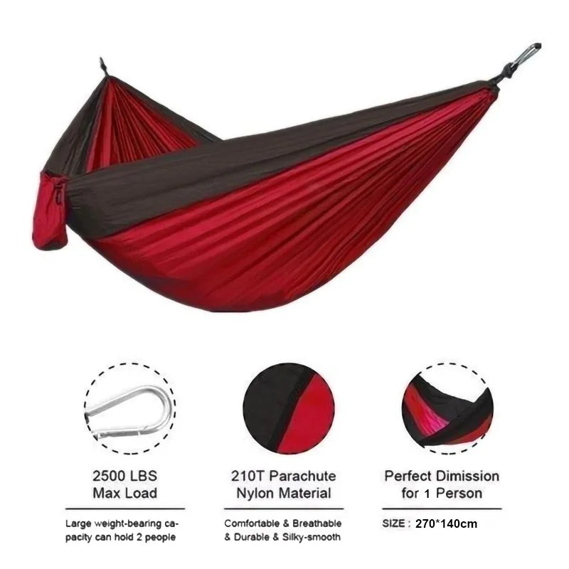 Solo Portable Camping Hammock - Ultralight Parachute Nylon 270x140cm