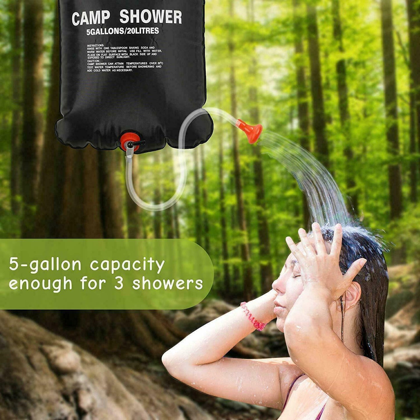 Douche de camping portable compacte de 20 L avec chauffage solaire et sac de bain pour voyage en plein air