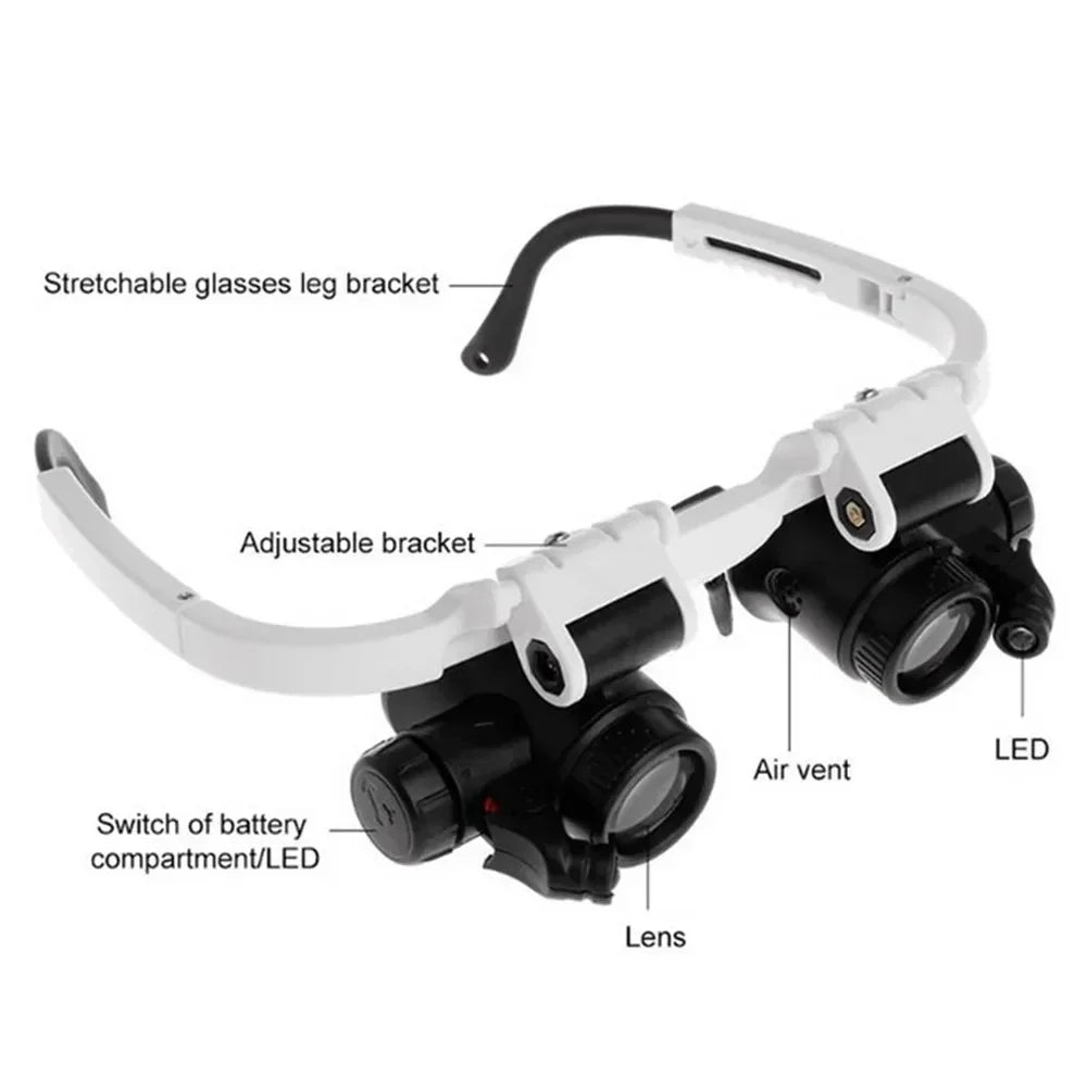 Magnifying Glass 8X/15X/23X Jeweler Watchmaker with LED Light Telescopic Headband Magnifier Glasses Reading Loupes Eyewear 