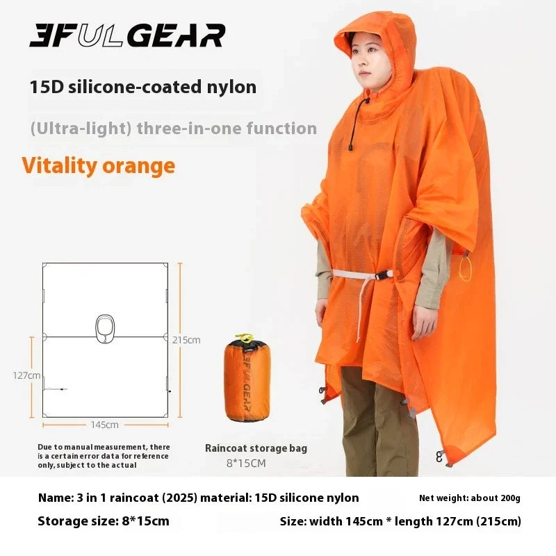 3F UL GEAR Ultralight 3 in 1 Raincoat - 15D Silicone Poncho 200g