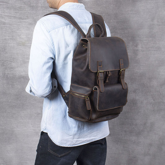 Retro Crazy Horse First Layer Cowhide Leather Backpack