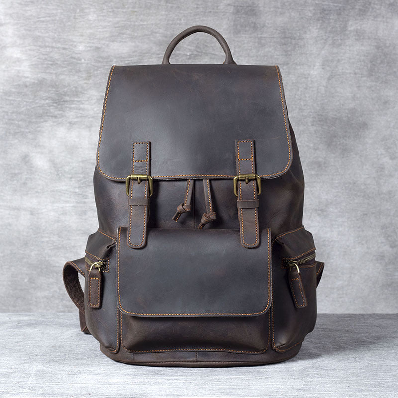 Retro Crazy Horse First Layer Cowhide Leather Backpack