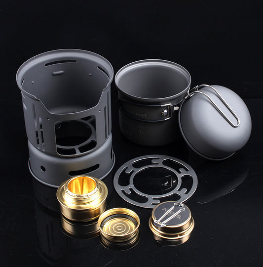 Camping Cooking Kit Stainless Steel 580g - Eco-Friendly Alcohol Stove 6 Pieces
