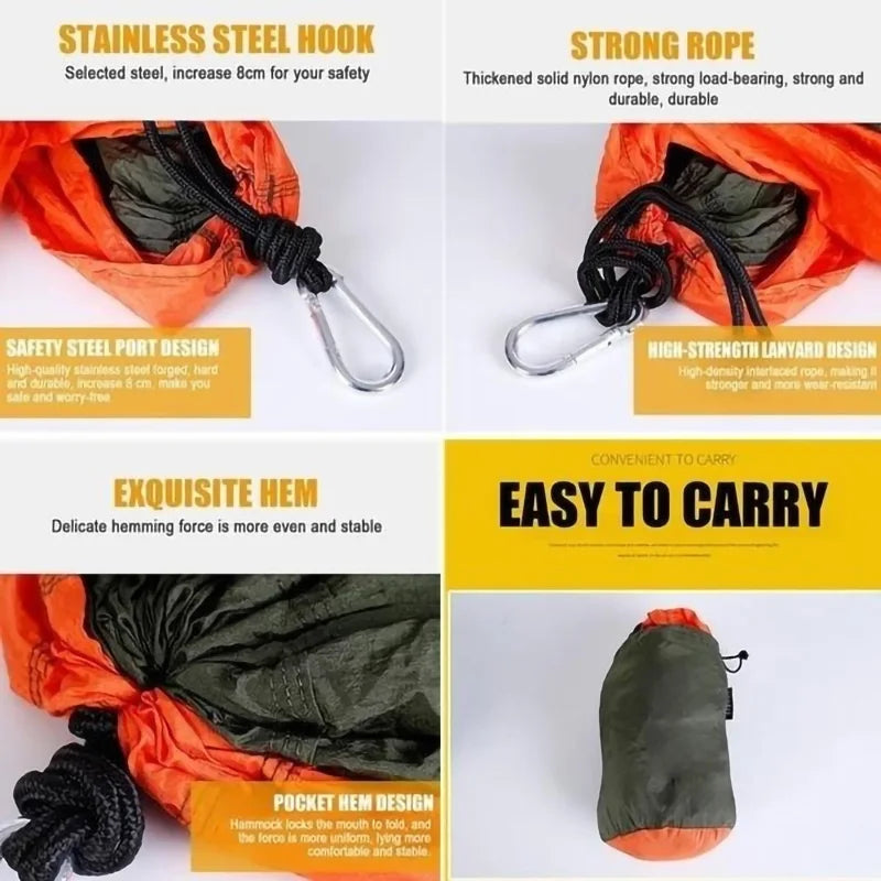 Solo Portable Camping Hammock - Ultralight Parachute Nylon 270x140cm
