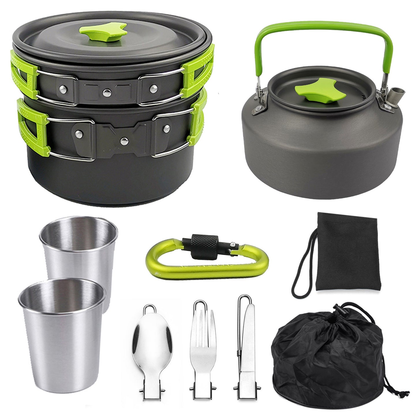 Portable Aluminum Cookware Set Camping Cutlery Kit 1.1L