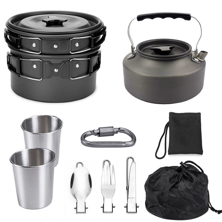 Portable Aluminum Cookware Set Camping Cutlery Kit 1.1L