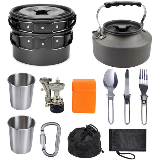 Complete Camping Kitchen Kit Stove + 8 Aluminum Utensils