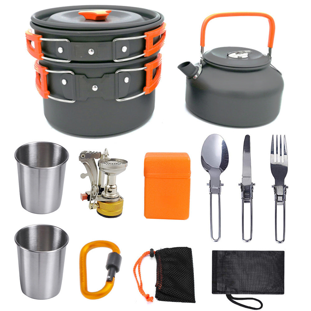 10 Piece Non-Stick Aluminum Camping Cookware Kit - Complete Set for 2-3 People