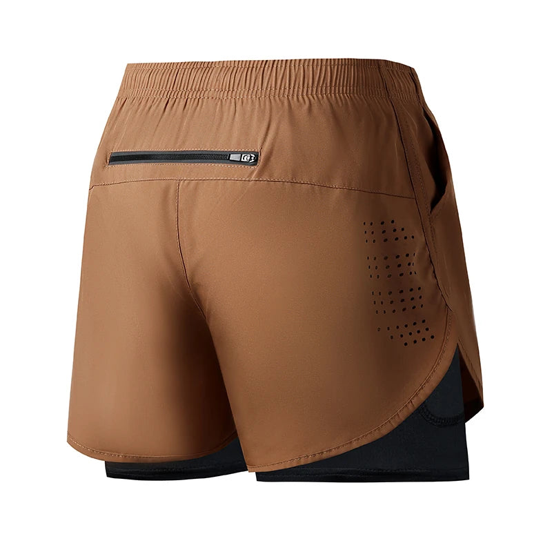Men's Double Layer Fitness Shorts - Quick Dry Running Sport Black