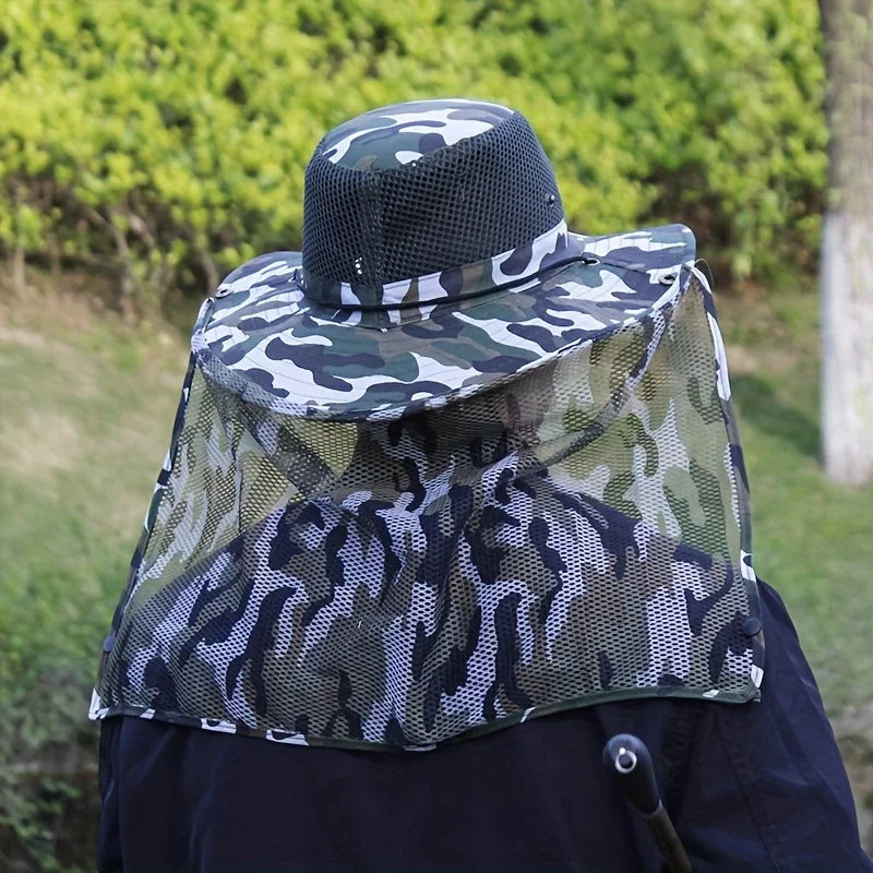Breathable Mesh Fishing Hat - Wide Brim Nylon Anti-UV Foldable