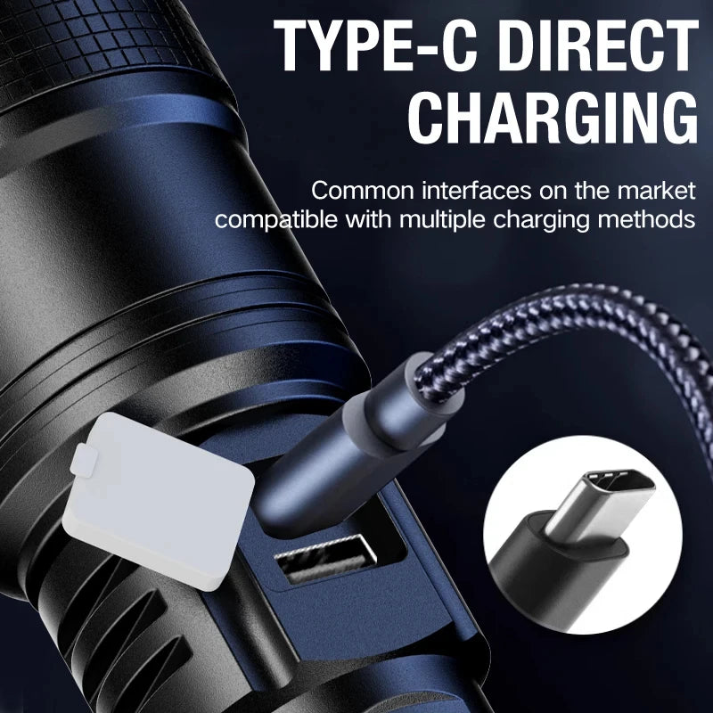 Ultra strong light long-range rechargeable flashlight for outdoor patrol, spotlight zoom aurora cannon, large floodlight laser c 