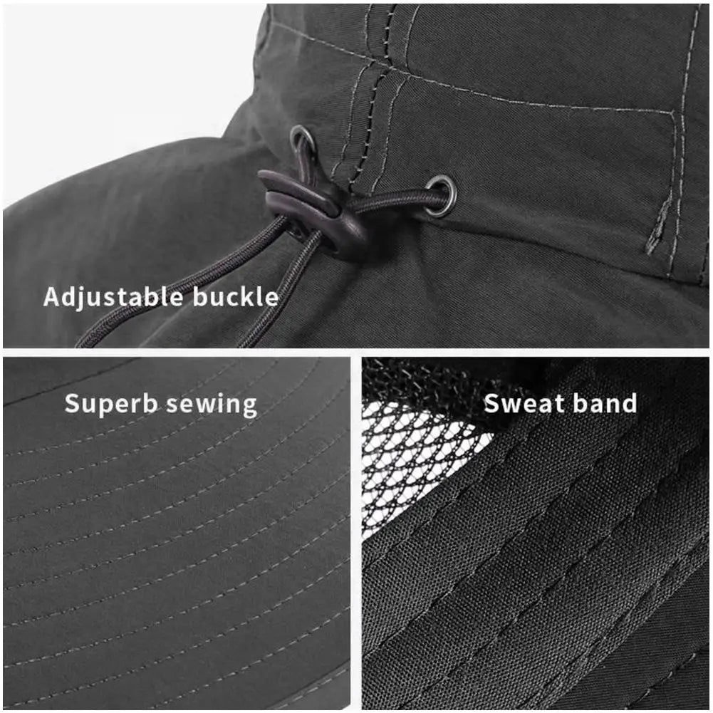 Wide Brim Hat with Neck Flap Anti-UV - Adjustable Polyester Outdoor