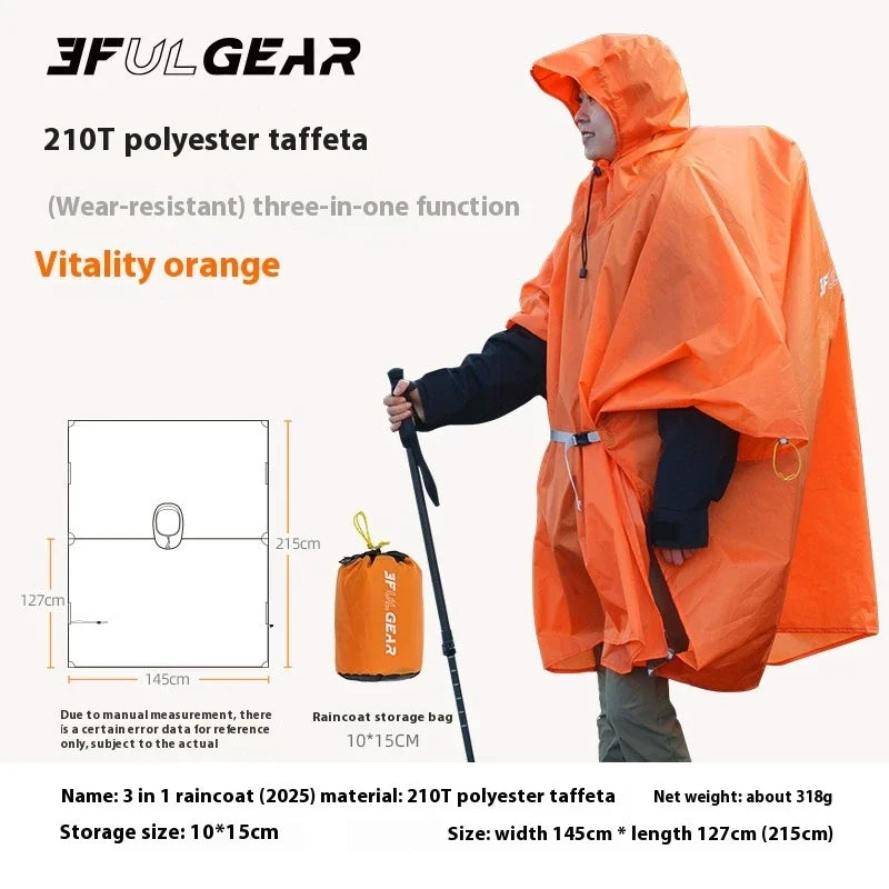 3F UL GEAR Ultralight 3 in 1 Raincoat - 15D Silicone Poncho 200g