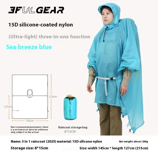 3F UL GEAR Ultralight 3 in 1 Raincoat - 15D Silicone Poncho 200g