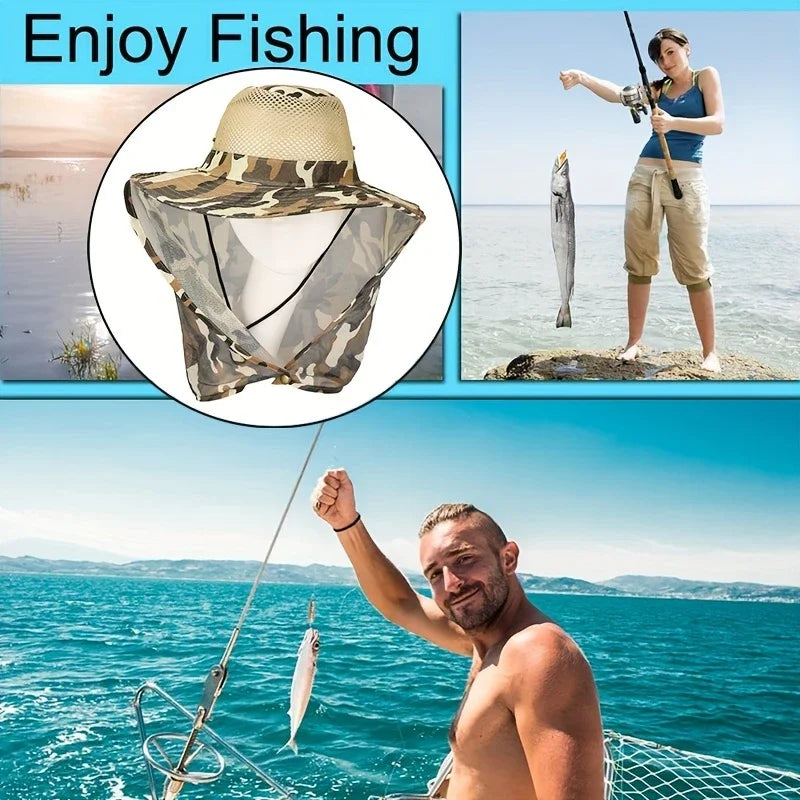 Breathable Mesh Fishing Hat - Wide Brim Nylon Anti-UV Foldable