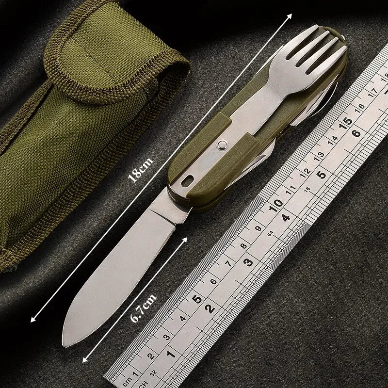 7 in 1 Camping Cutlery Set Stainless Steel Foldable