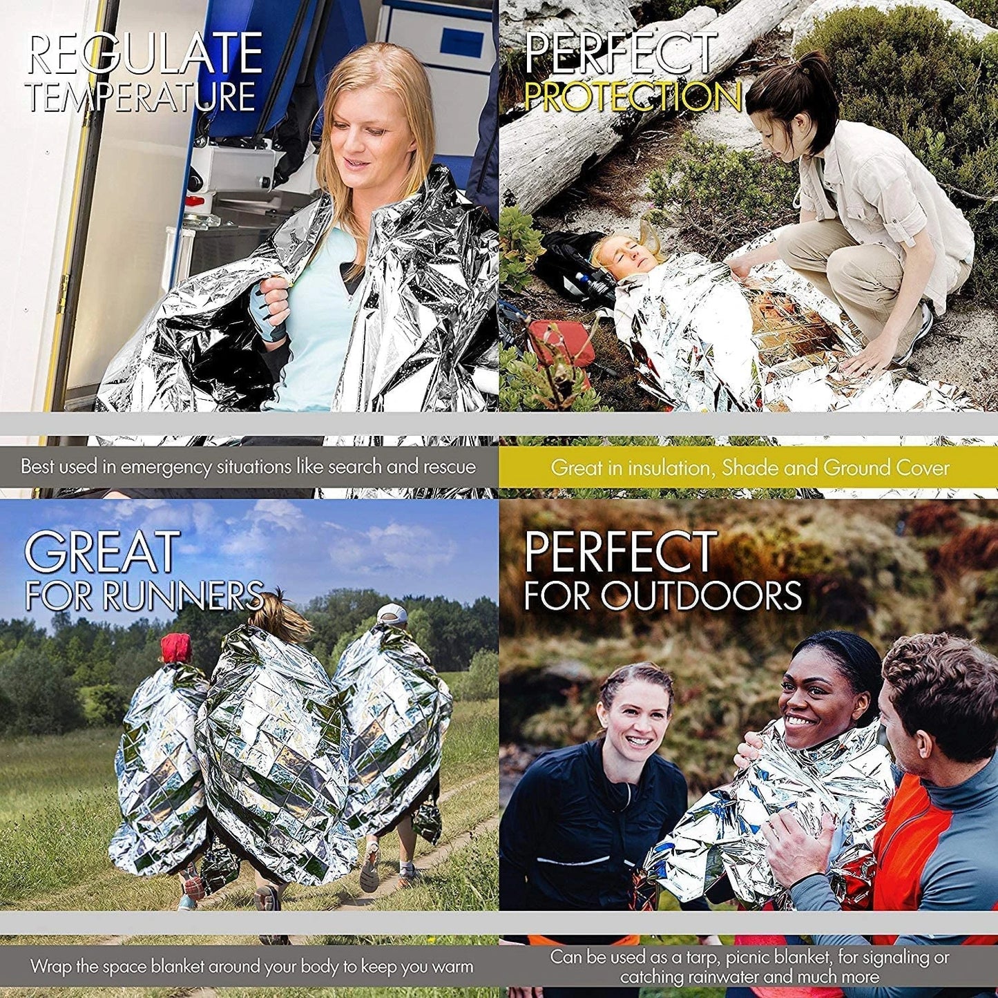 NASA Mylar Thermal Blanket - 4 Piece Survival Pack