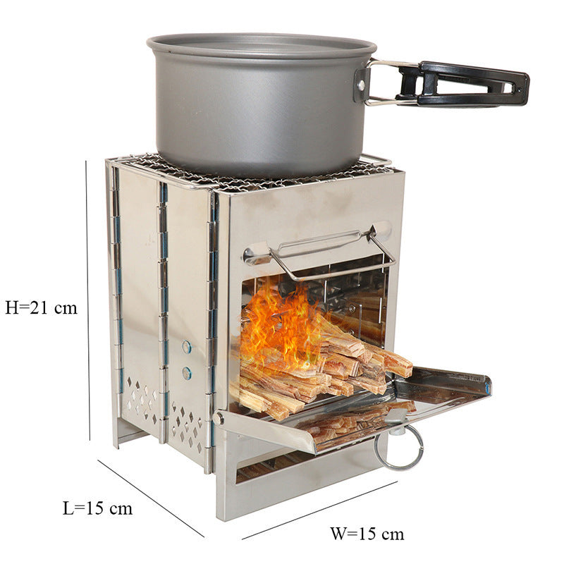 Eco-Friendly Folding Wood Stove - Windproof Stainless Steel + 1.15kg Bag