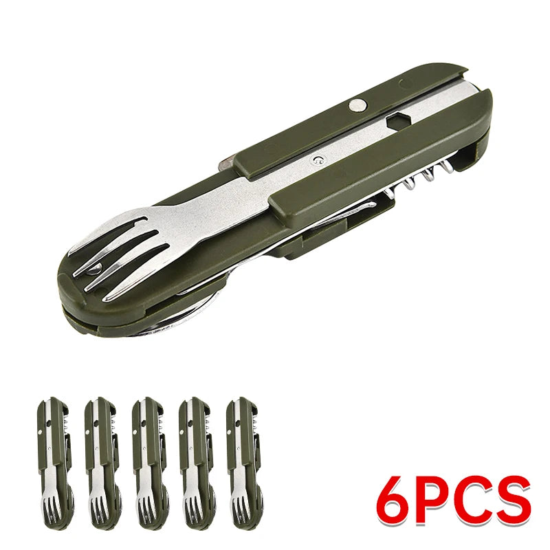 7 in 1 Camping Cutlery Set Stainless Steel Foldable